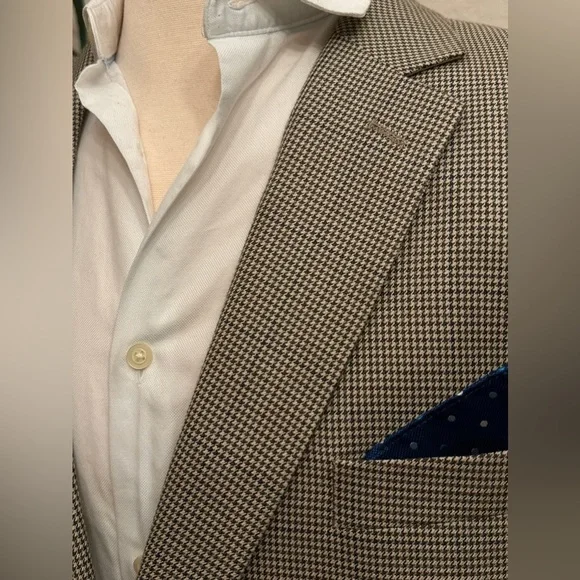 MICHAEL KORS MENS BLAZER SIZE 46R BEIGE HOUNDSTOOTH SPORT COAT